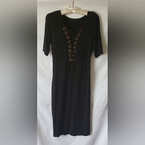 Black and Gold Embellished Knee-Length Dress